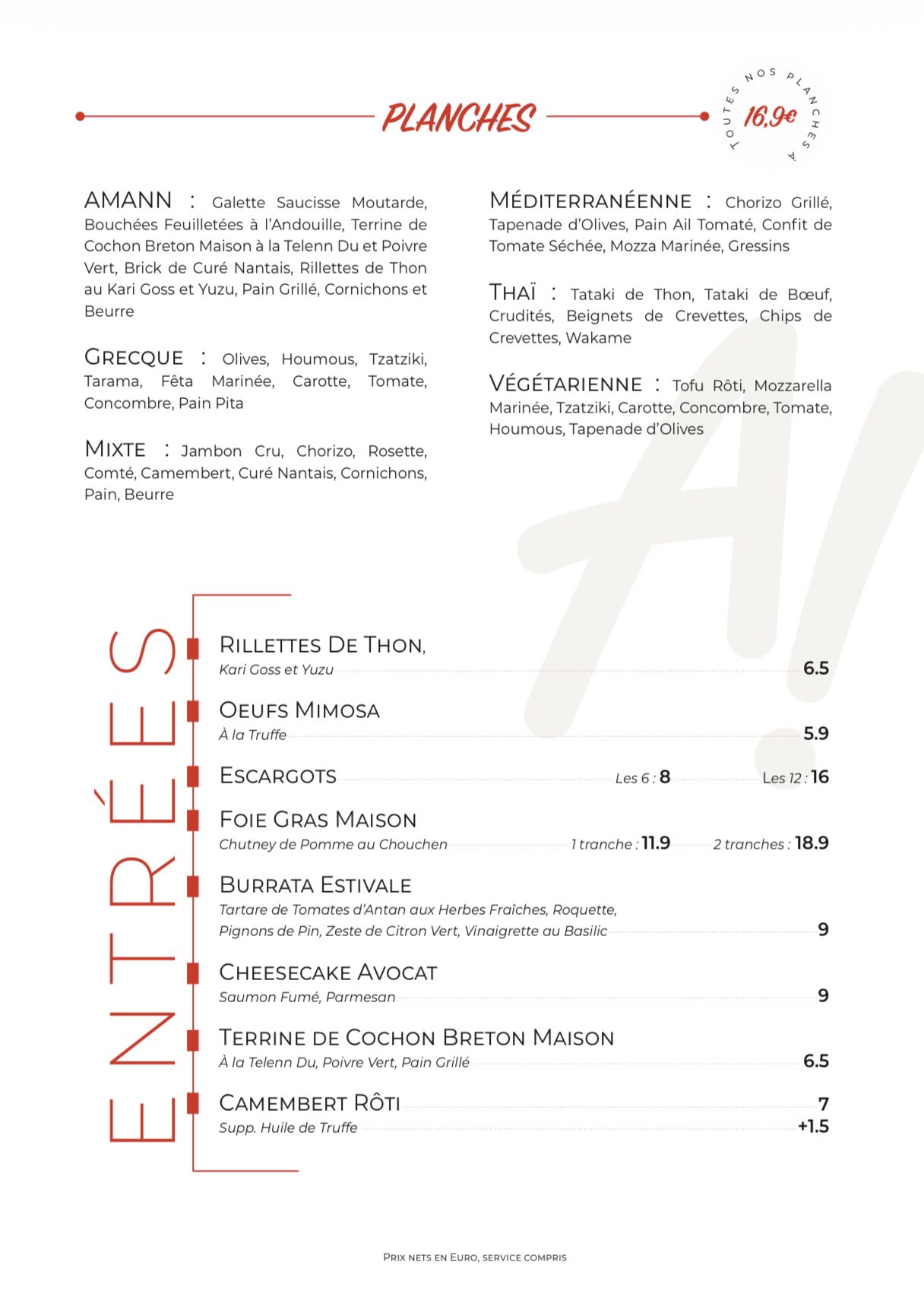 Carte Amann! — page Planches et entrées