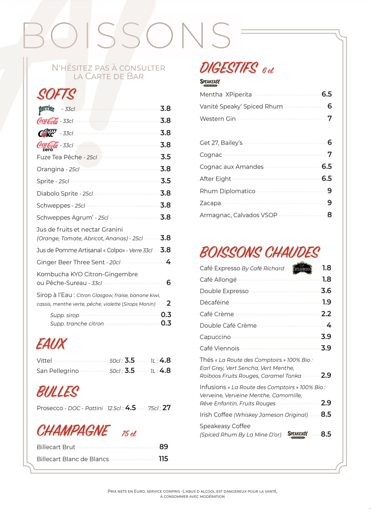 Carte Amann! — page Boissons